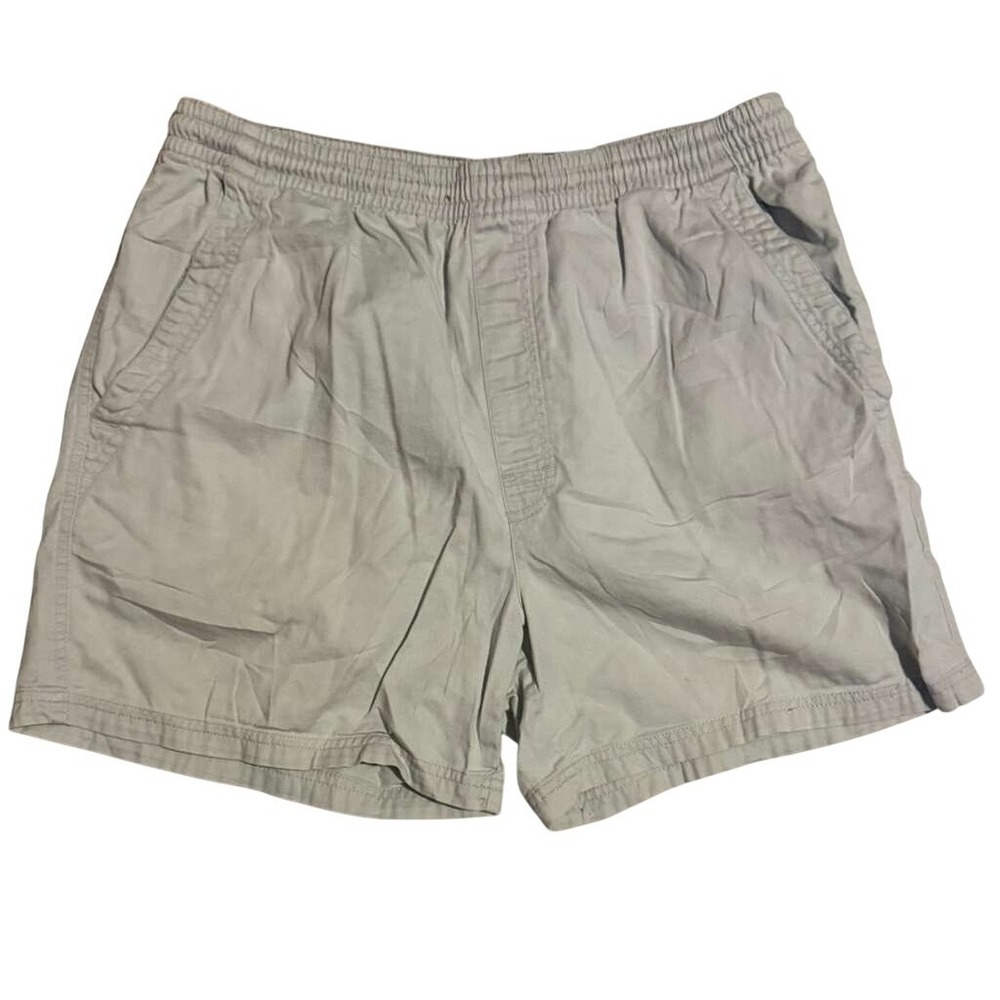 Athletic Works Mens Medium Cotton Canvas Shorts Khaki Elastic Waist Natural